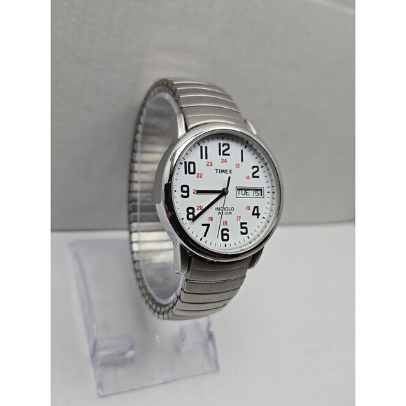 Timex Easy Reader T2N091 Day Date Indiglo Quartz Watch Stretch Band New Battery - Picture 3 of 11